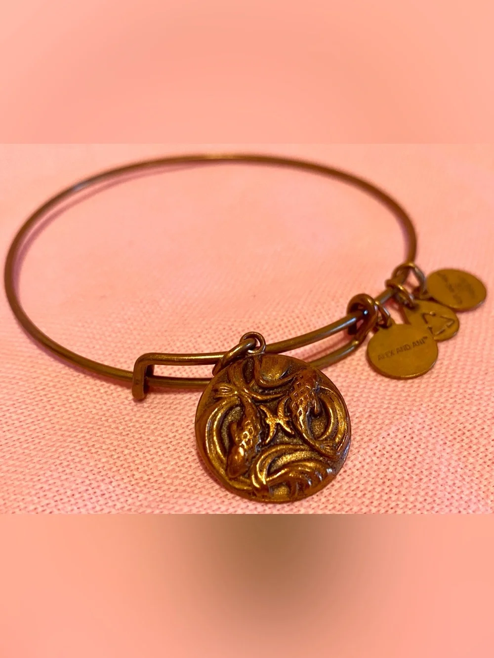 Alex and Ani Pisces Charm Bangle Bracelet Gold Mermaid Fish Water Zodiac Stars